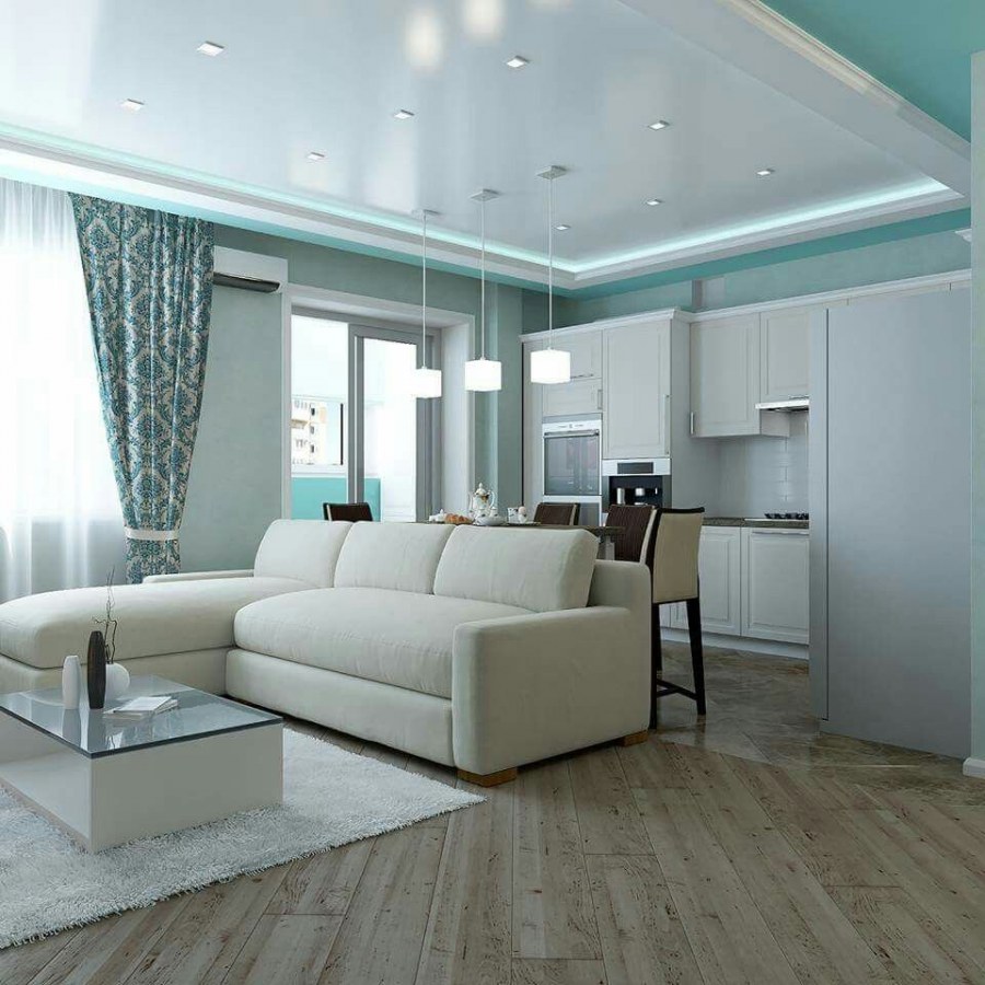 Стильный натяжной потолок в гостиную