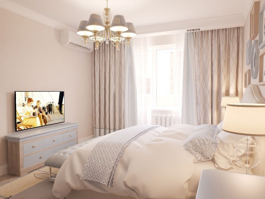 Современная спальня в пастельных тонах
