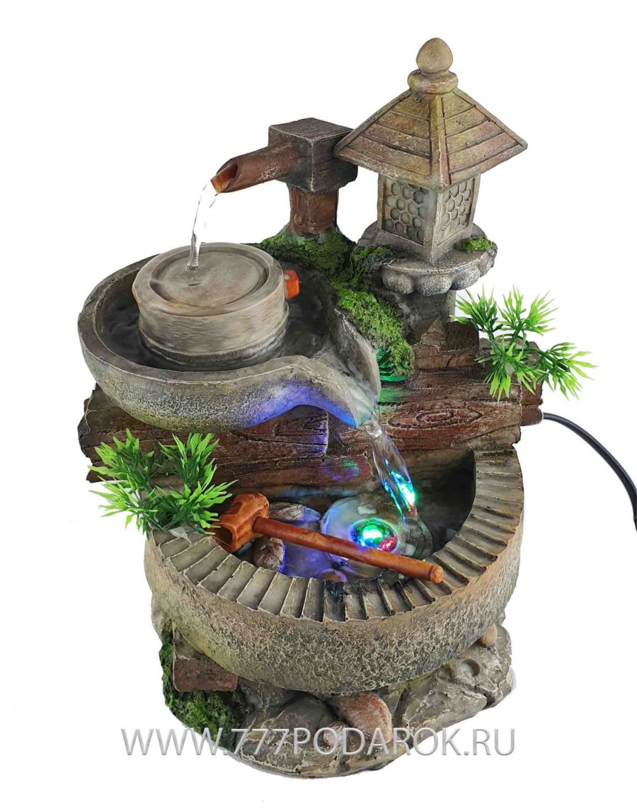 Настольный фонтанчик мельница с подсветкой