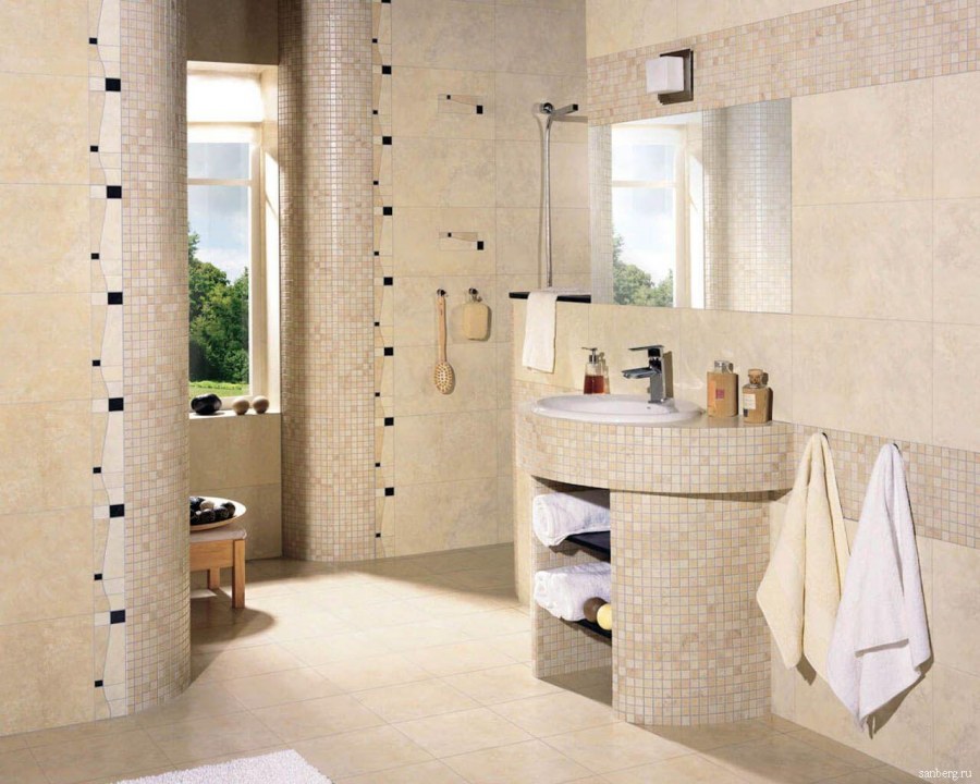 Кафель для ванной комнаты бежевый мозайка