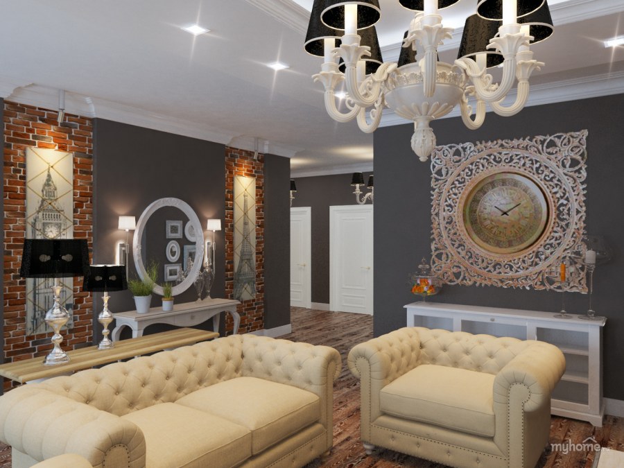 Гостиная в стиле арт деко в светлых