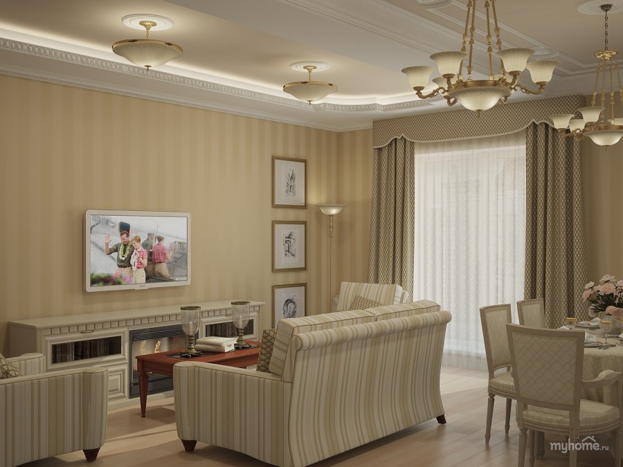 Неоклассика в интерьере с панорамными окнами