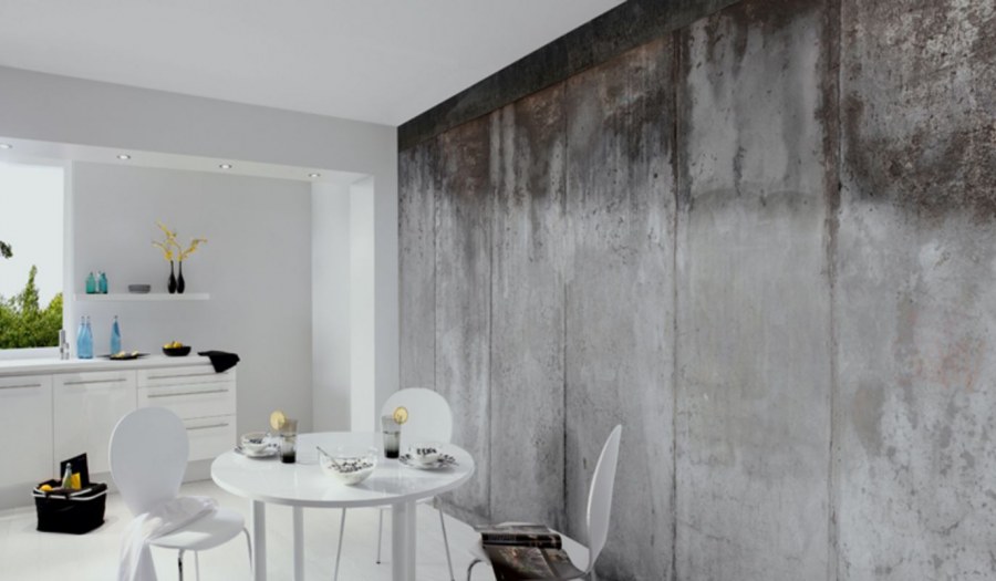 Обои под бетон в интерьере