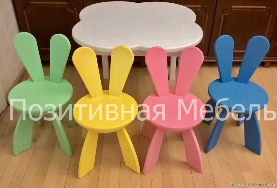 Столик облачко стульчик мягкий розовый и Зайка