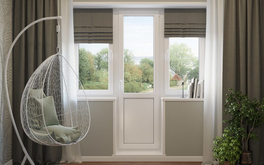 Шторы на кухонное окно с балконом