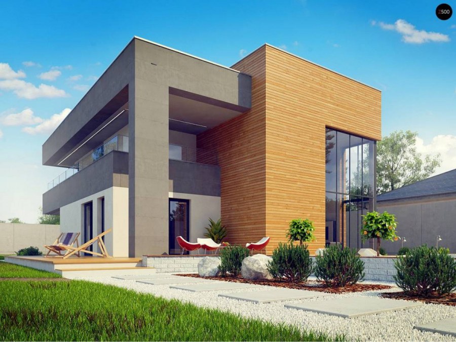 Одноэтажный дом с плавной крышей