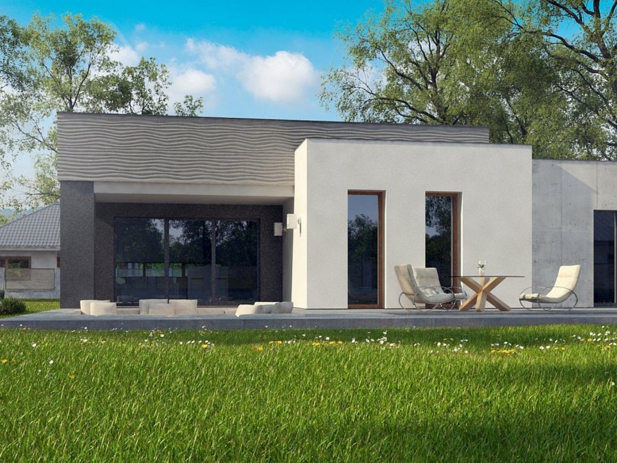 Фасад одноэтажного зданий Hi Tech