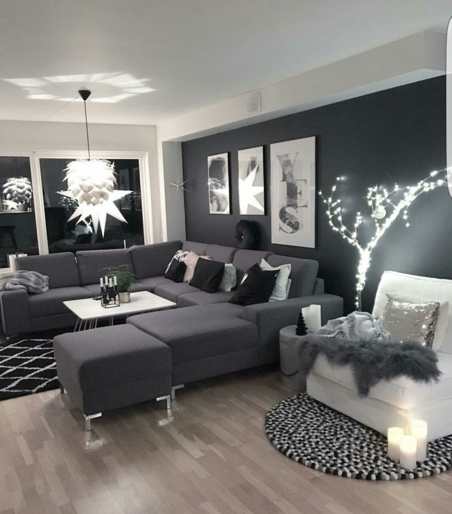 Гостиная с серыми стенами