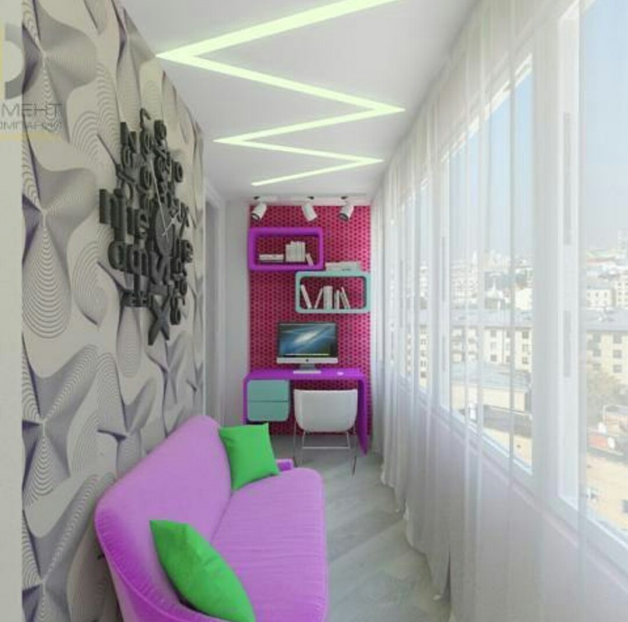 Розовый балкон интерьер