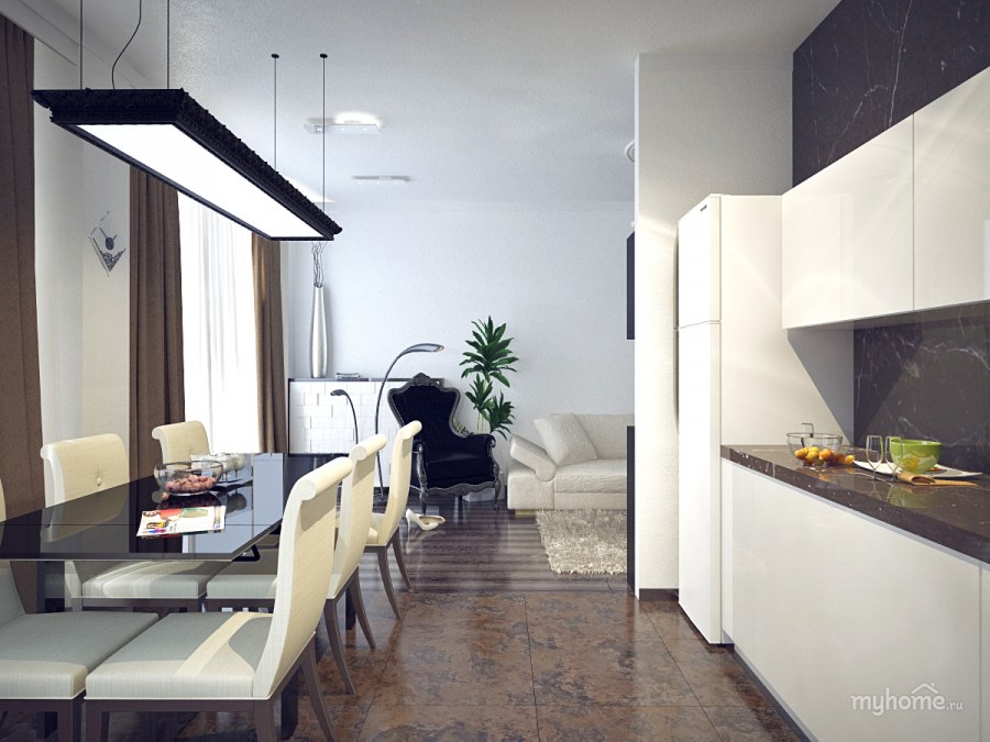 Белая кухня гостиная в стиле Минимализм