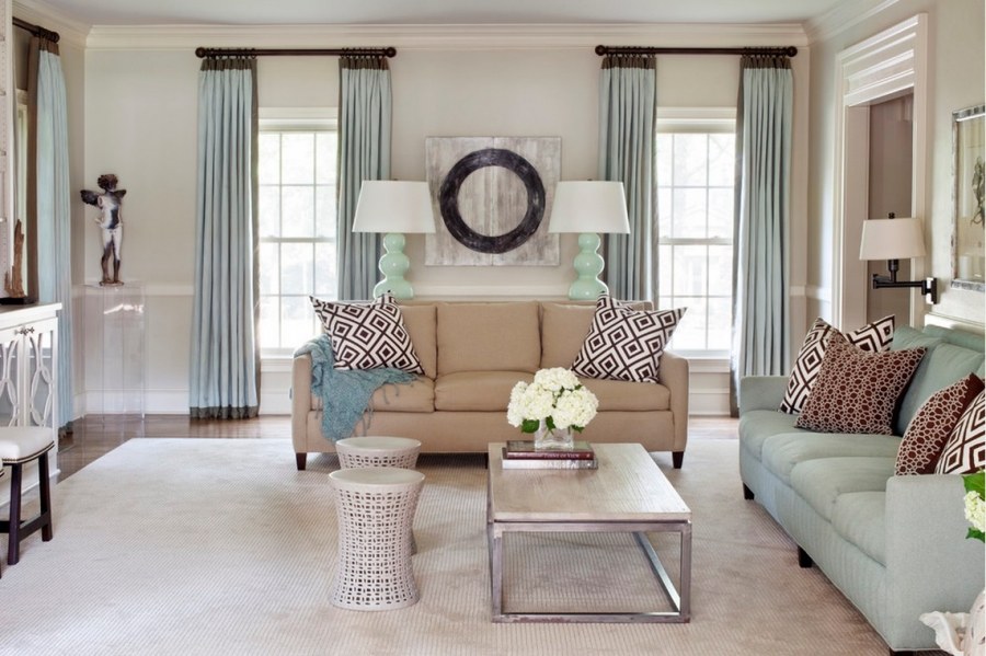 Бежево голубая гостиная