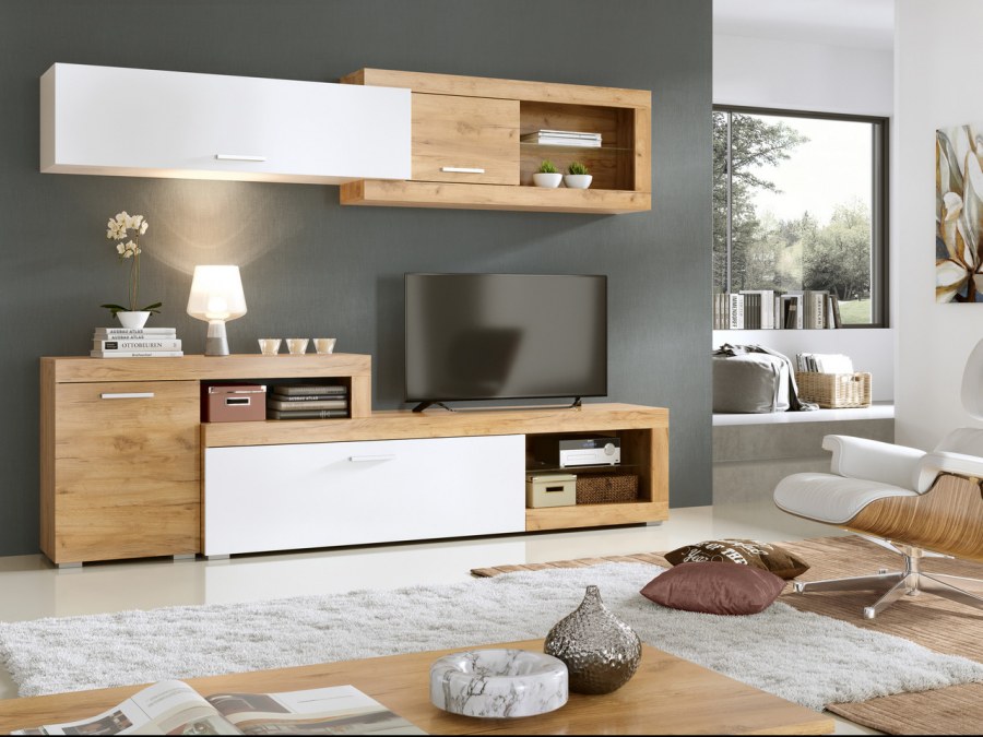 Гостиная Канзас дуб золотой/белый бриллиант