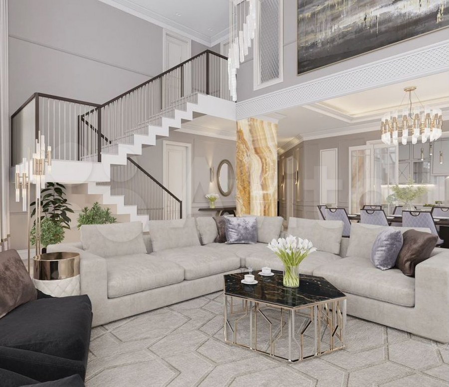 Современные гостиные с лестницами