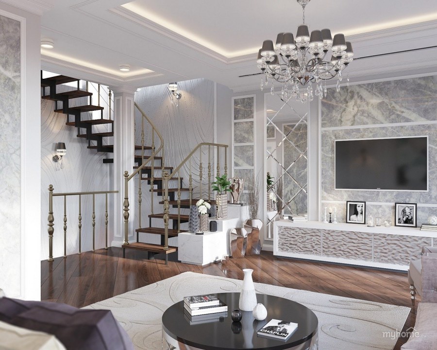 Гостиная в доме в стиле Неоклассика