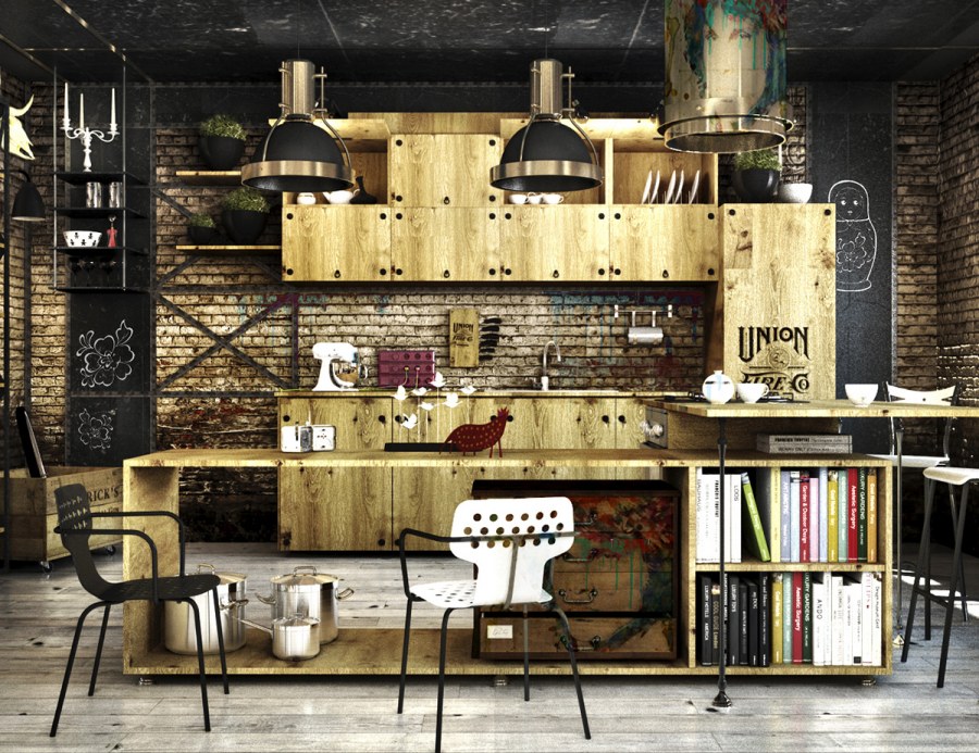 Кухня в стиле лофт с металлом