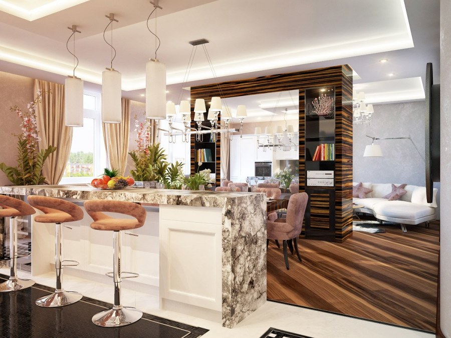 Кухня-гостиная с барной стойкой