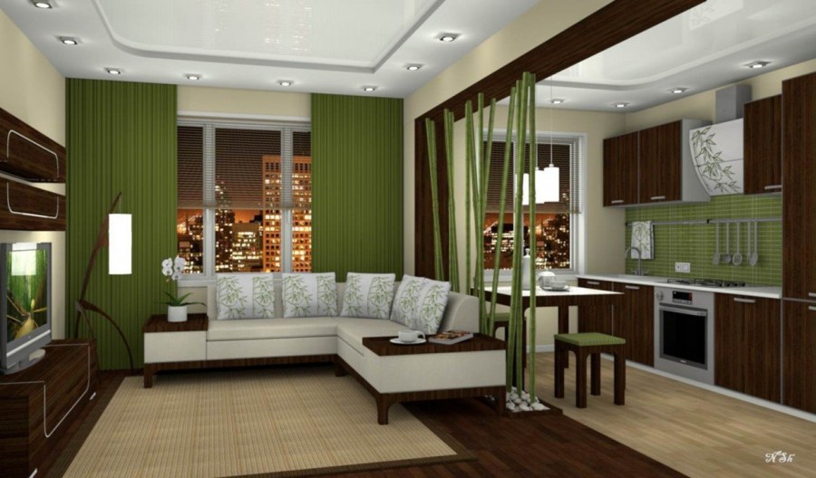 Зонирование кухни и гостиной