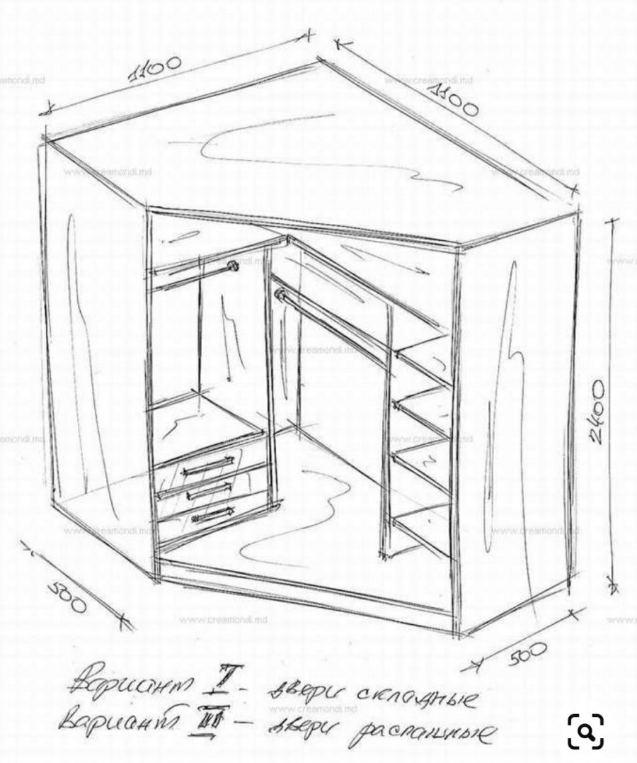 эскиз углового шкафа в спальню