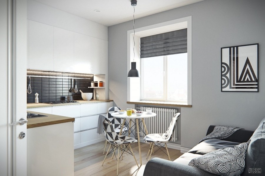 Кухни с балконным окном в скандинавском стиле