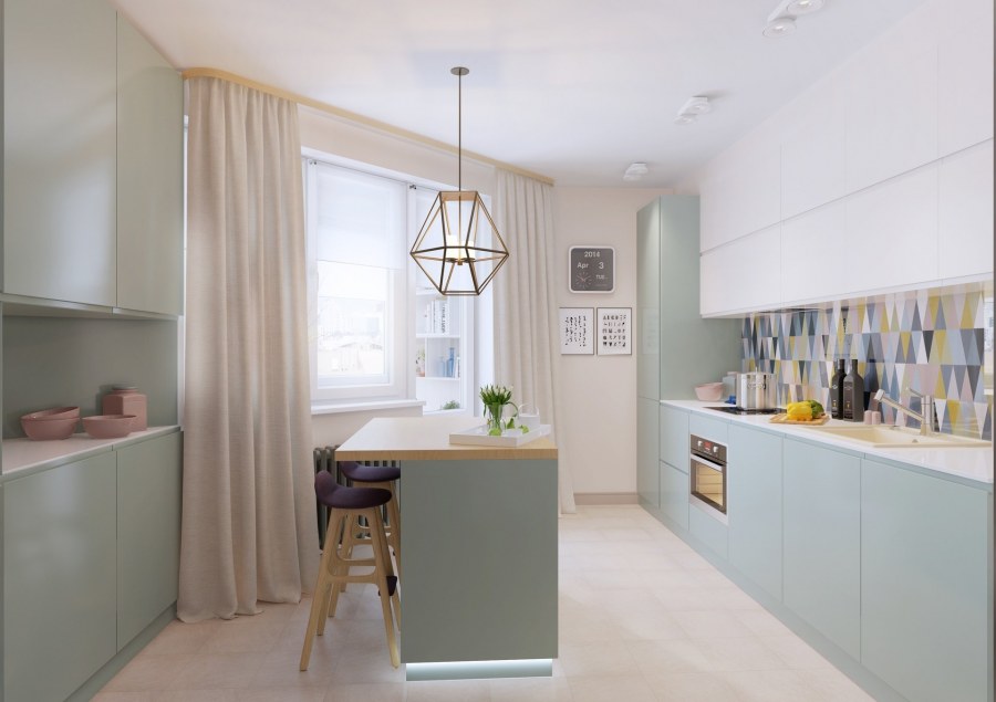 Кухня в скандинавском стиле пастельных тонах