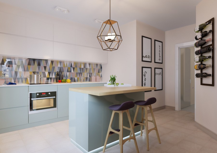 Кухня-салон в современном скандинавском стиле