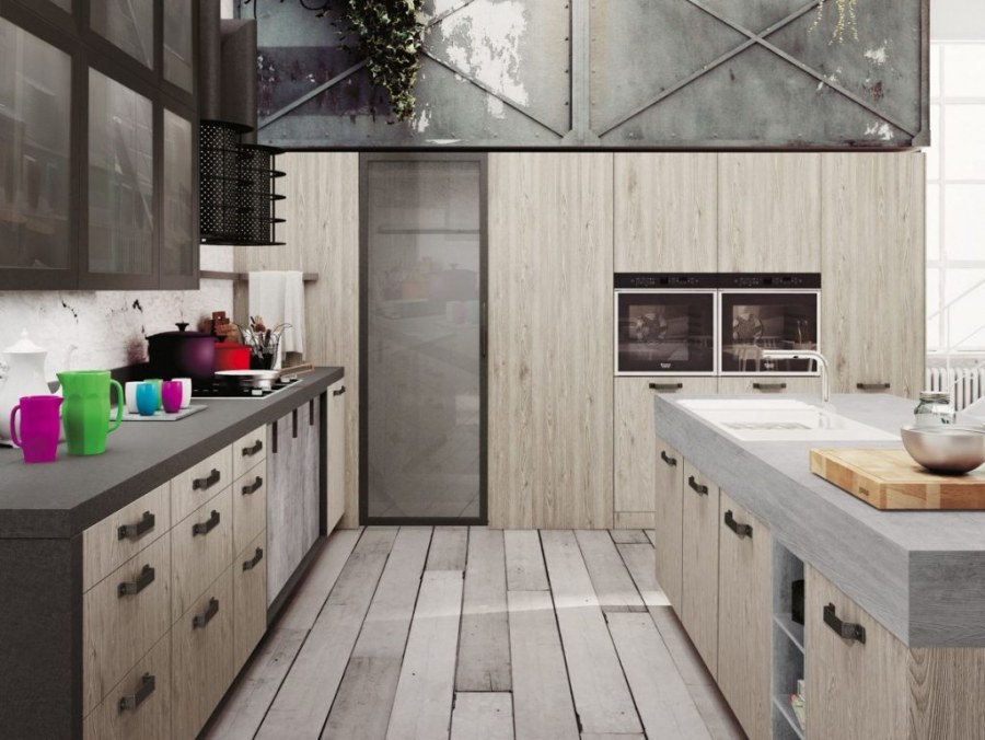 Серая кухня в стиле лофт