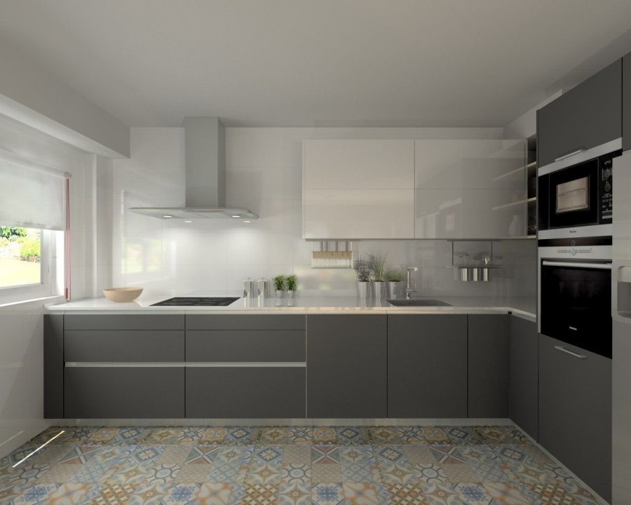 Угловая кухня в серых тонах