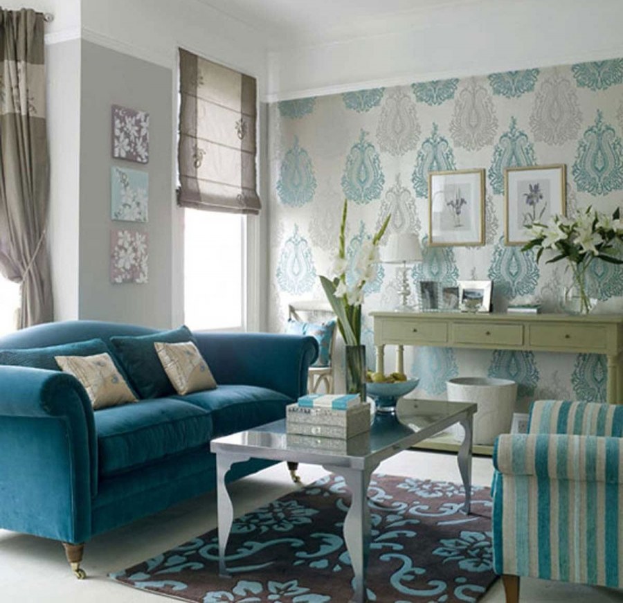 Бирюза в интерьере гостиной