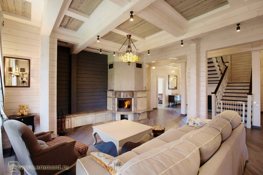 Интерьеры домов из клееного бруса