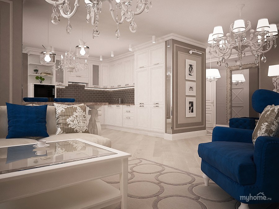 Линкруста в интерьере гостиной в стиле Неоклассика