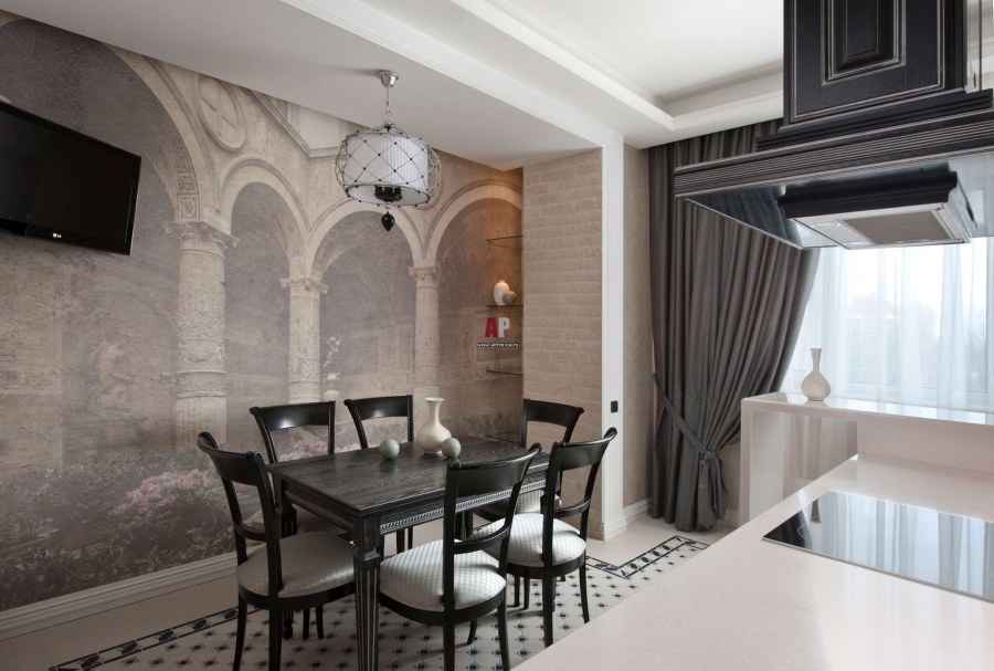 Фрески в интерьере кухни современной