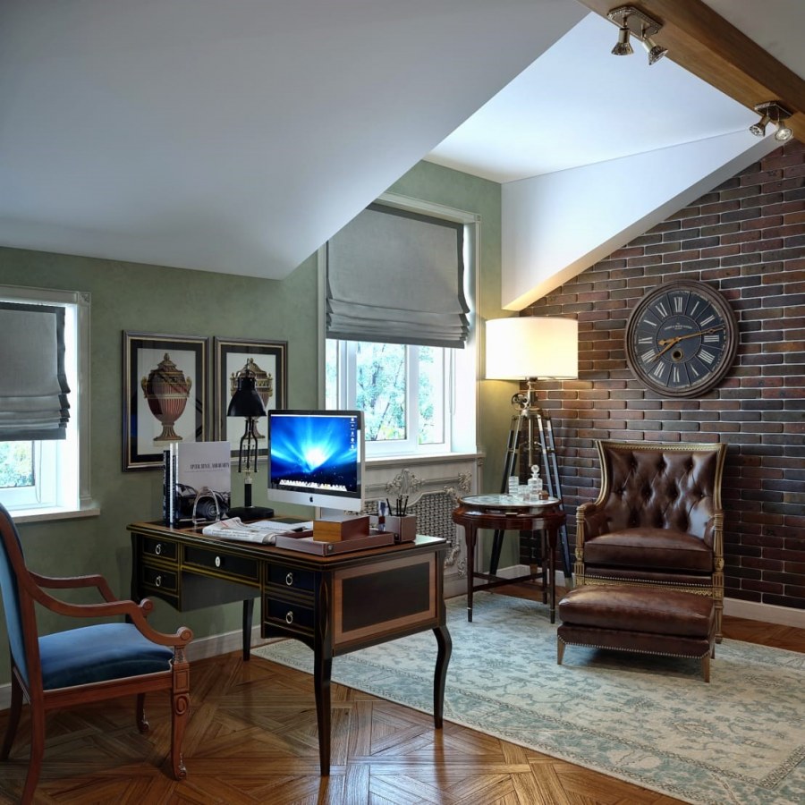 Интерьер кабинета на мансарде