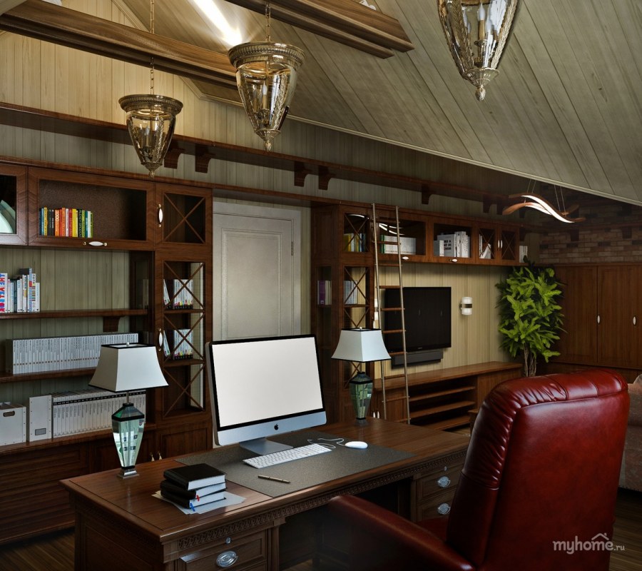 Кабинет в мансарде в загородном доме