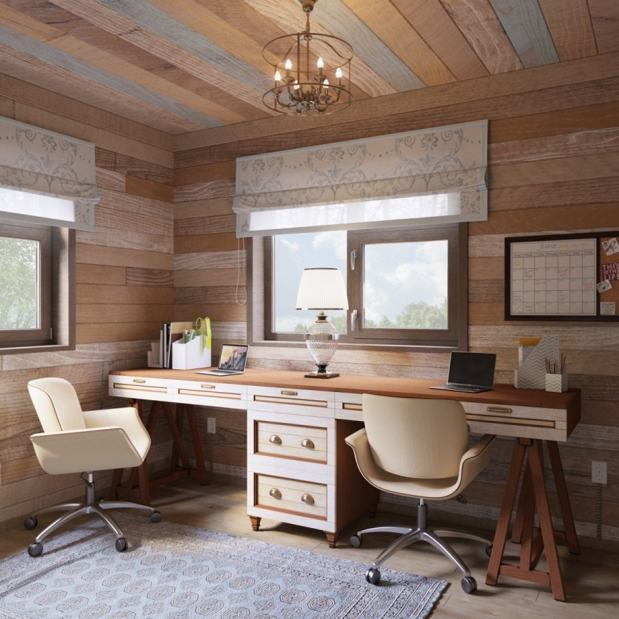 Интерьер кабинета в деревянном доме