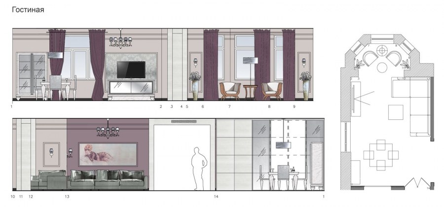 План развертки стен в архикад