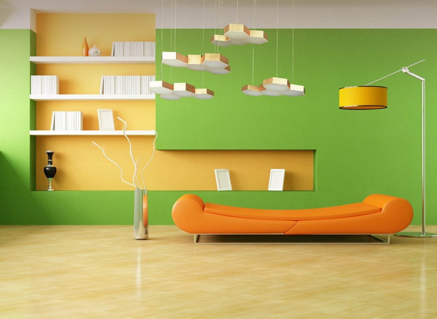 Оранжевые стены в интерьере