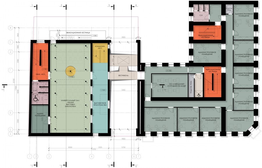 Схема функционального зонирования общественного здания