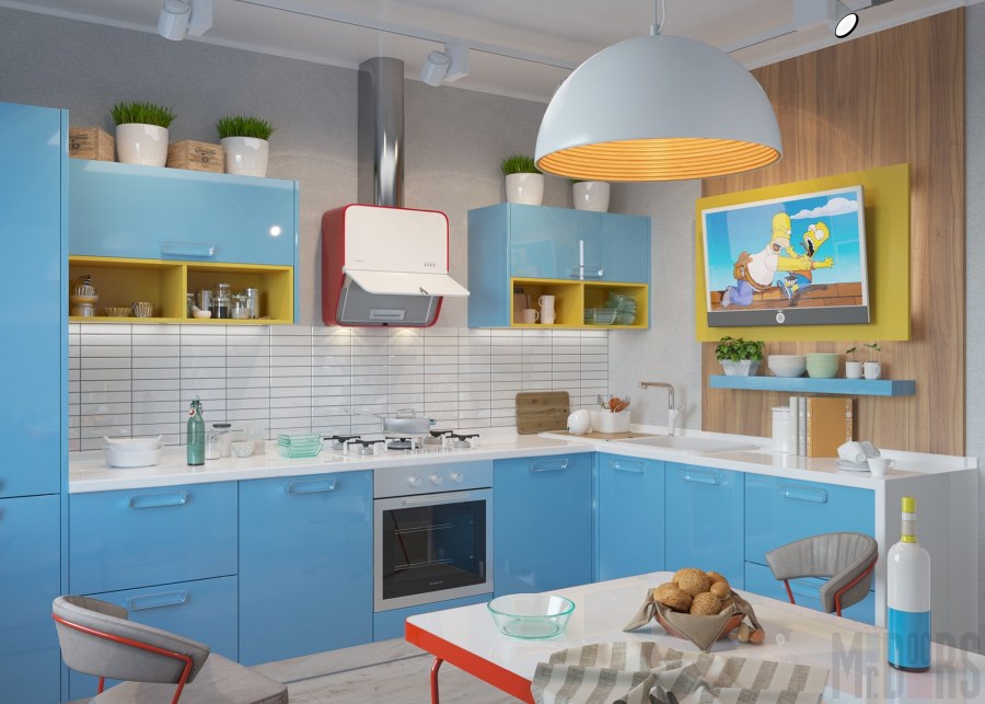 Голубая кухня в интерьере