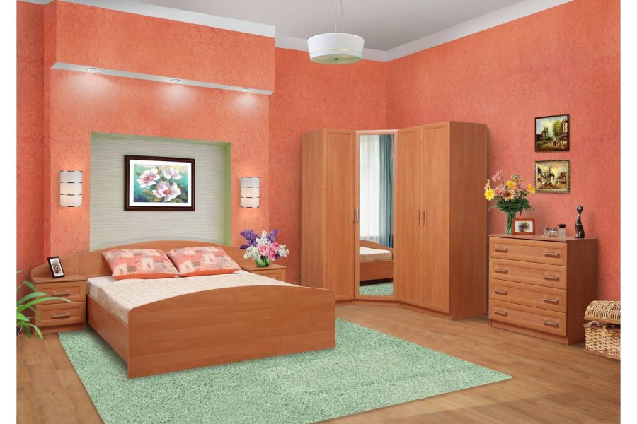 Коричневый шкаф в интерьере спальни