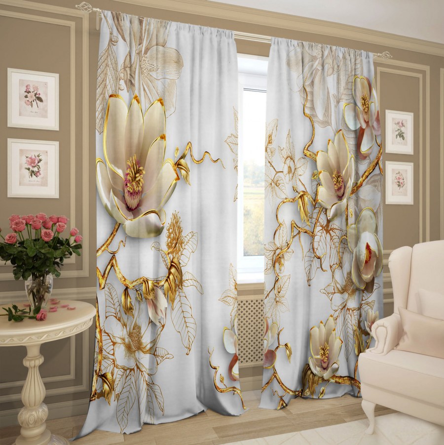 Шторы дуэт ТАМИТЕКС цветы