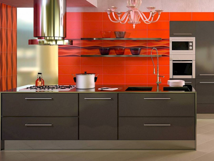 Кухня в серо оранжевых тонах