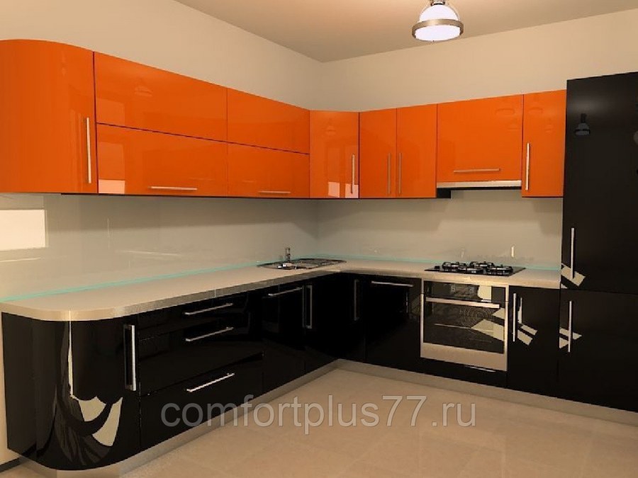 Кухня оранжевая с черным