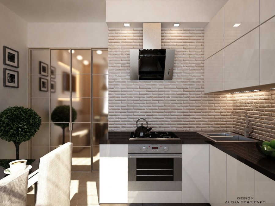 Серая кухня 9кв м интерьер штор