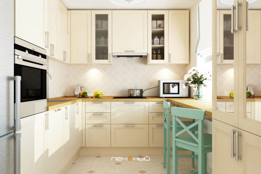 П-образная кухня с окном
