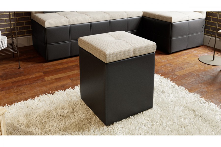 Пуф Домино кожзам темный ткань светлая