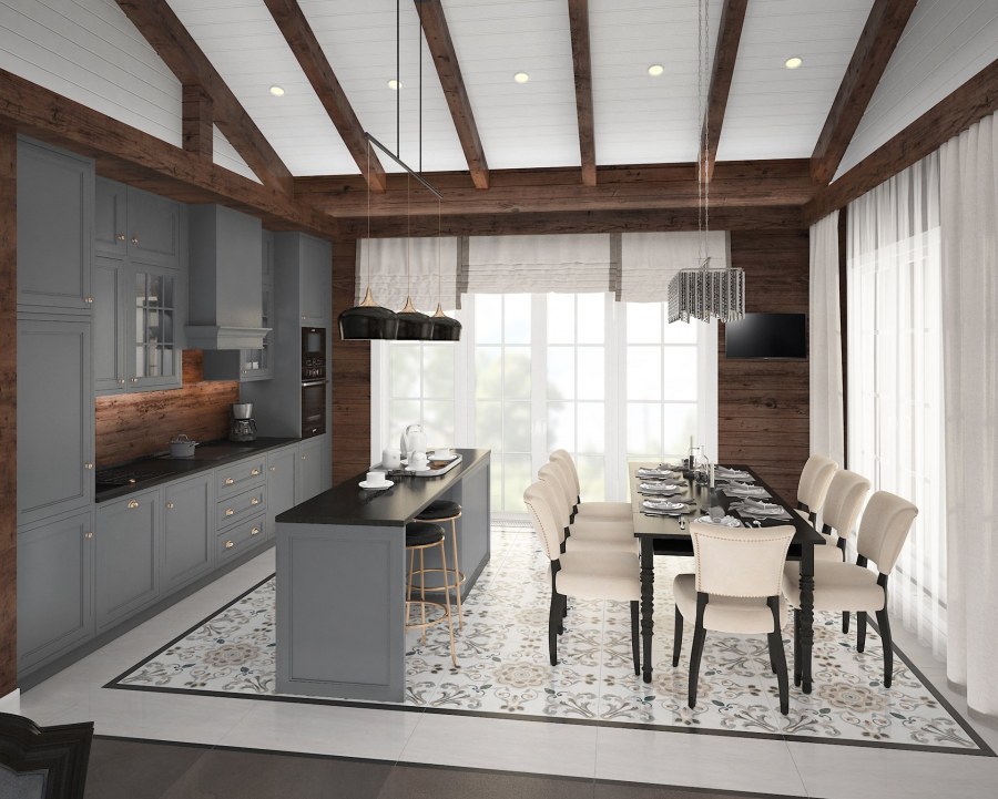 Кухня гостиная в одноэтажном доме