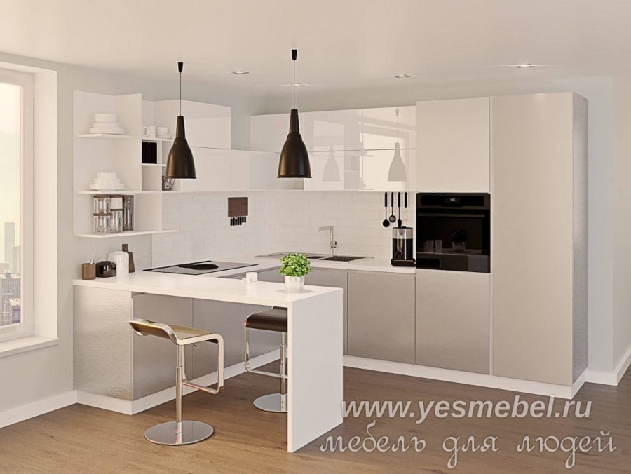 Угловая кухня с барной стойкой