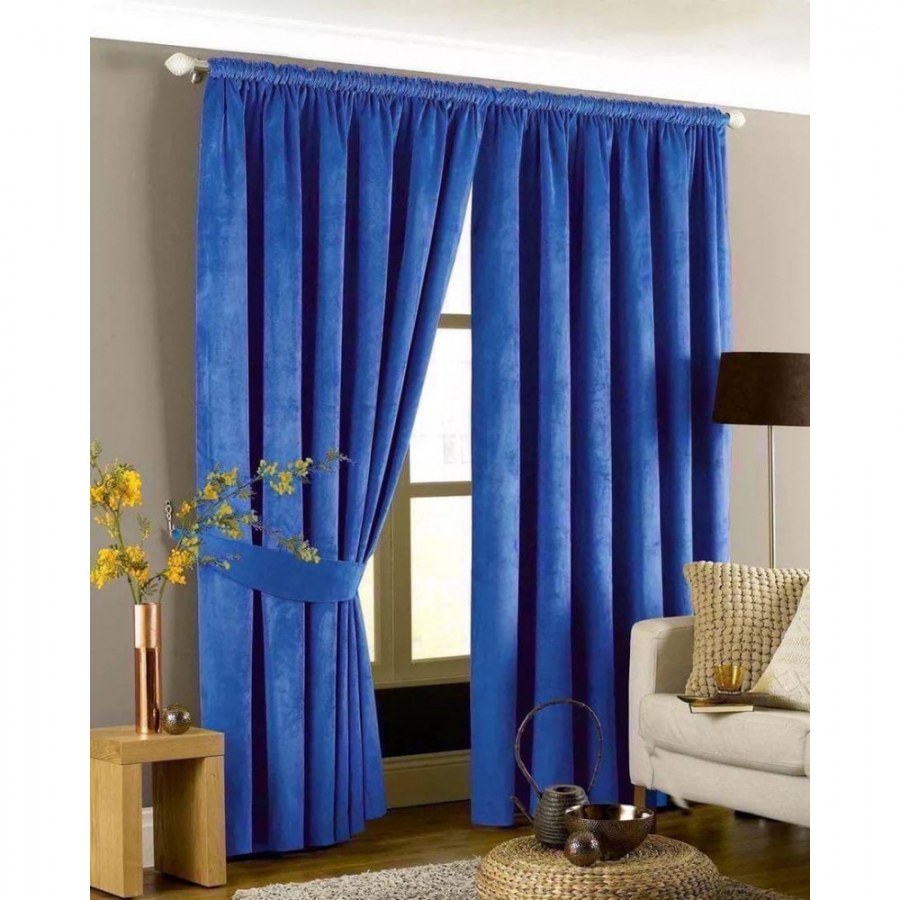 Голубые бархатные шторы в интерьере