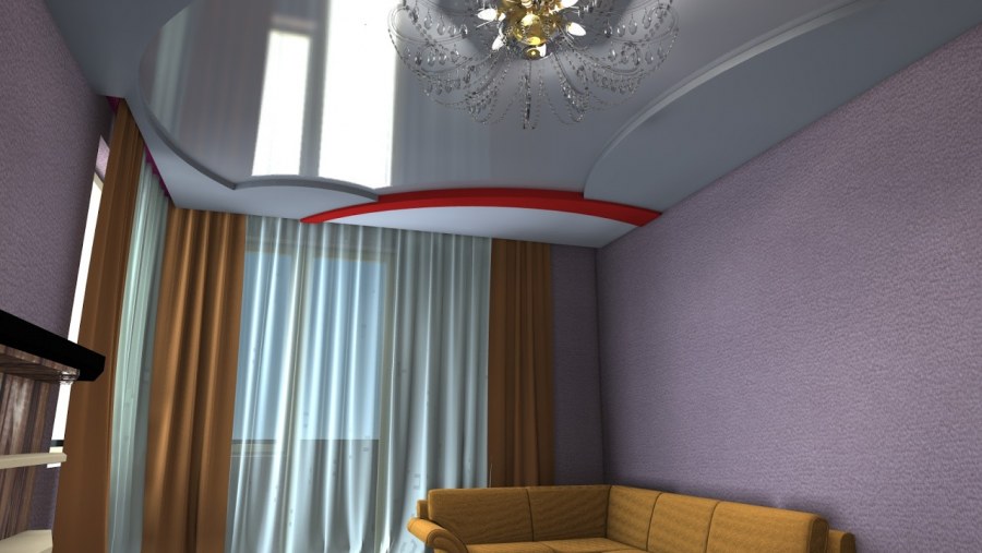 Двухуровневый потолок в прямоугольной комнате