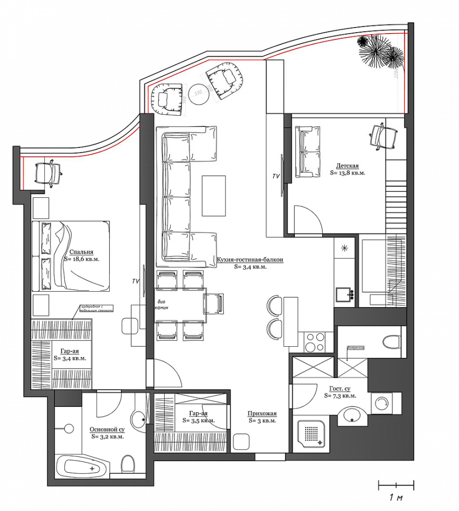 Интерьер квартиры студии 50 кв м
